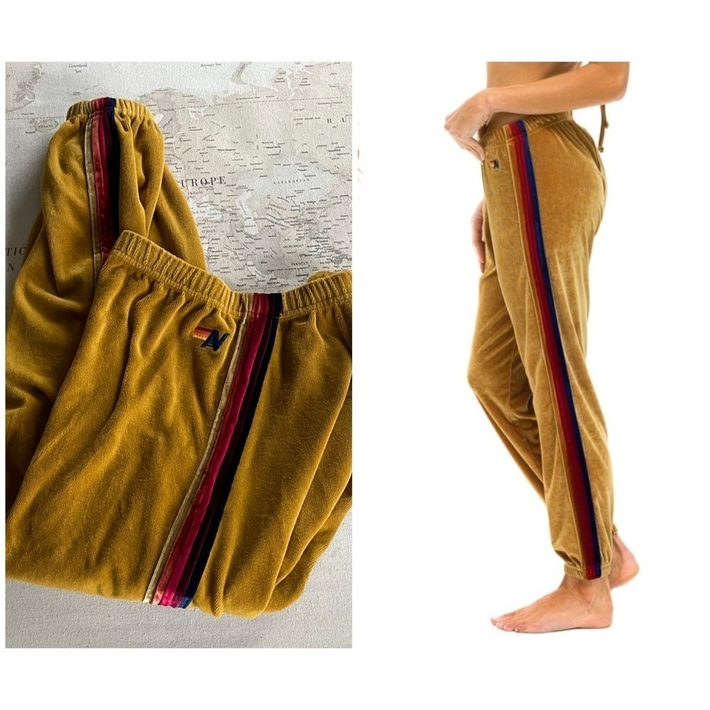 Aviator Nation Classic Sweatpants Gold Velvet Size Large Women’s